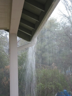 Gutter overflowing with rainwater