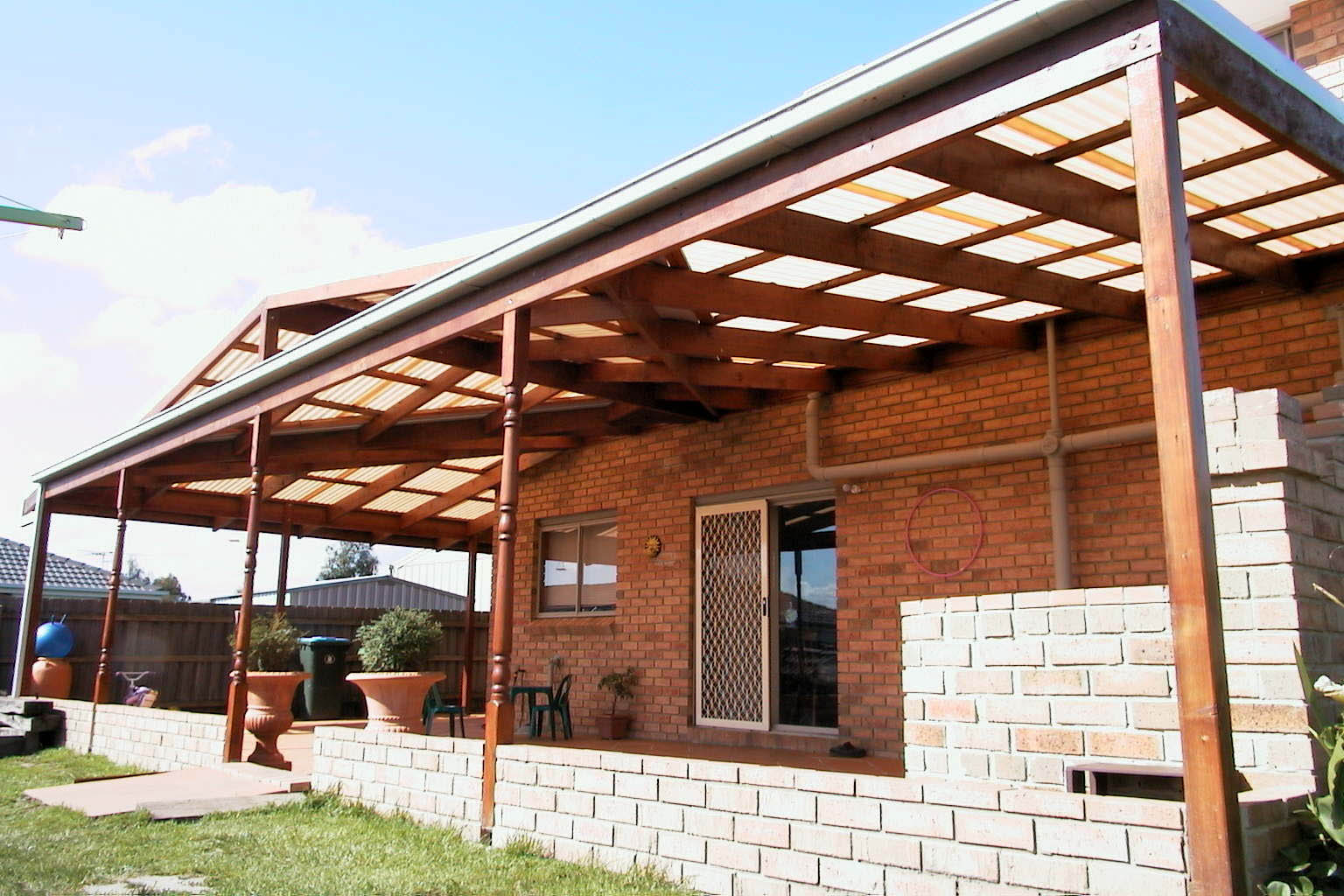 Outdoor patio on residential home using translucent roof sheeting