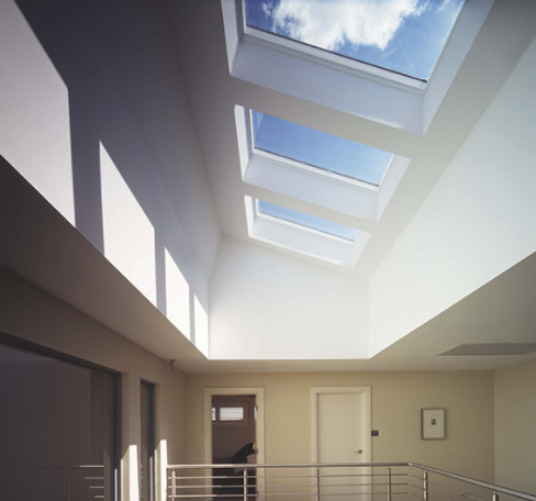 Interior view of skylights in roof of home