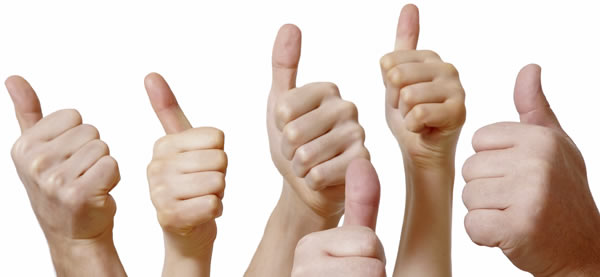 Multiple hands giving thumbs up