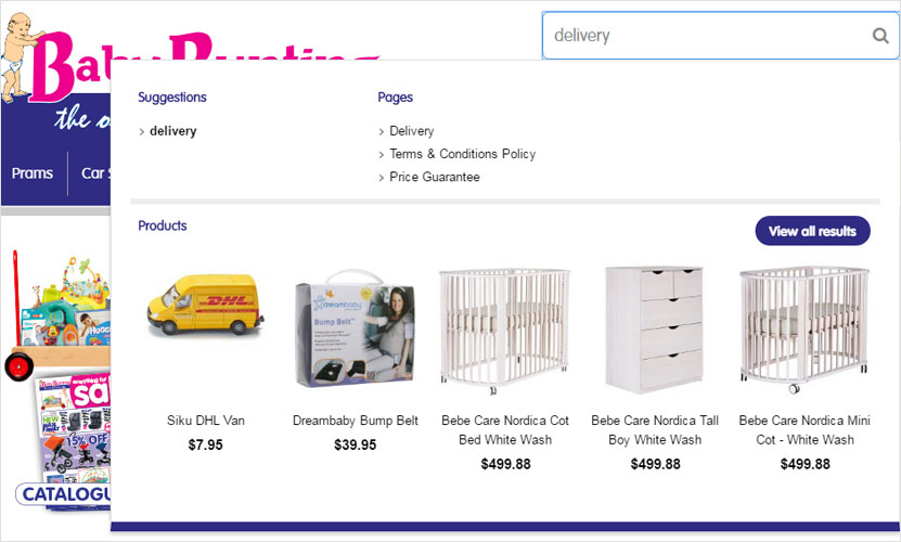Baby Bunting Search Autocomplete