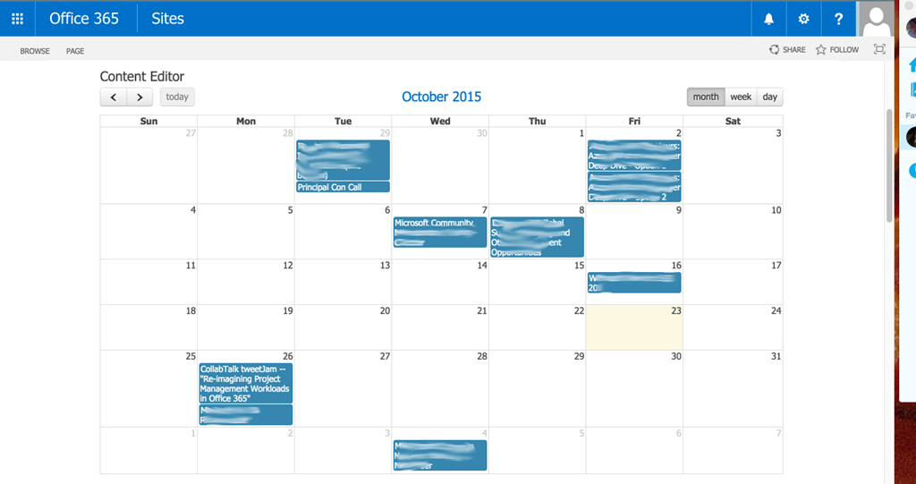 Display Events from an Outlook Calendar in SharePoint using Office 365