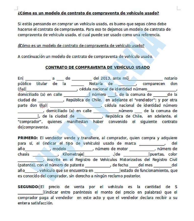 Modelo De Contrato De Compraventa De Vehículo Usado 3059