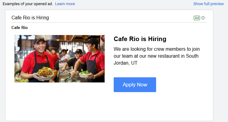 gmail ads recruitment advertising