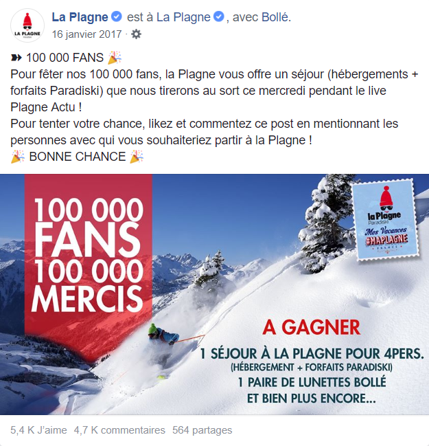 Réseaux sociaux de la station de ski La Plagne.