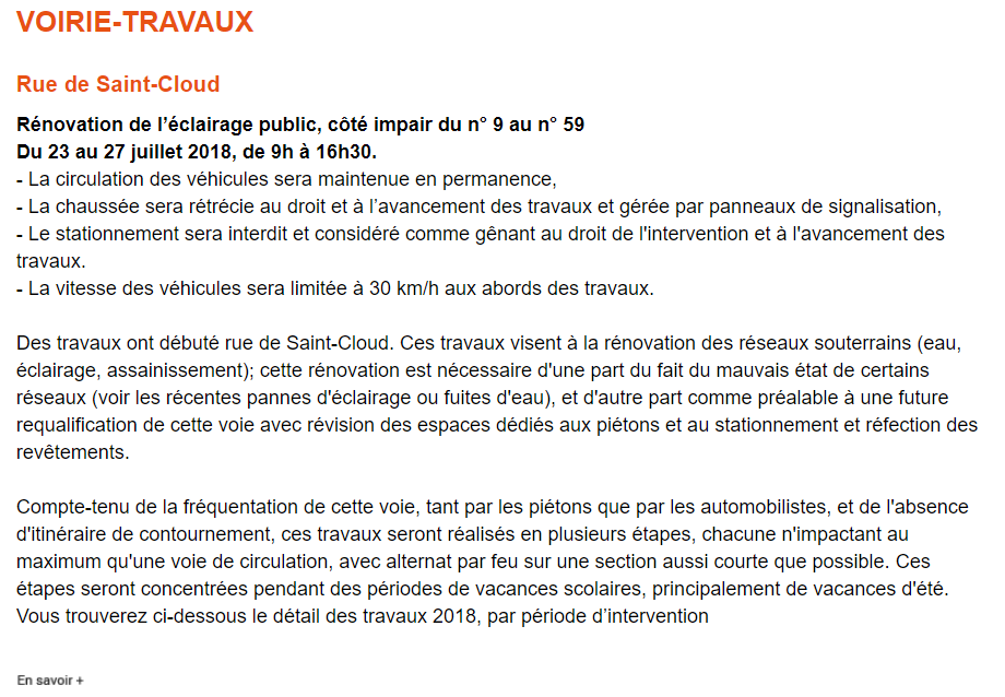 Page de la mairie d’Avray, consacrée aux travaux sur les voiries.
