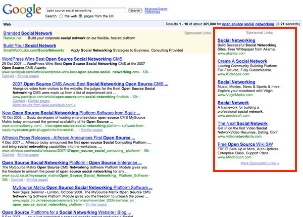 Old Google Search Results with Sidebar Ads