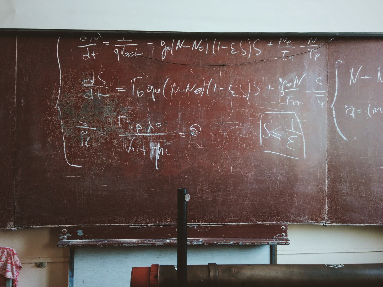 Old chalkboard displays a series of mathematical equations