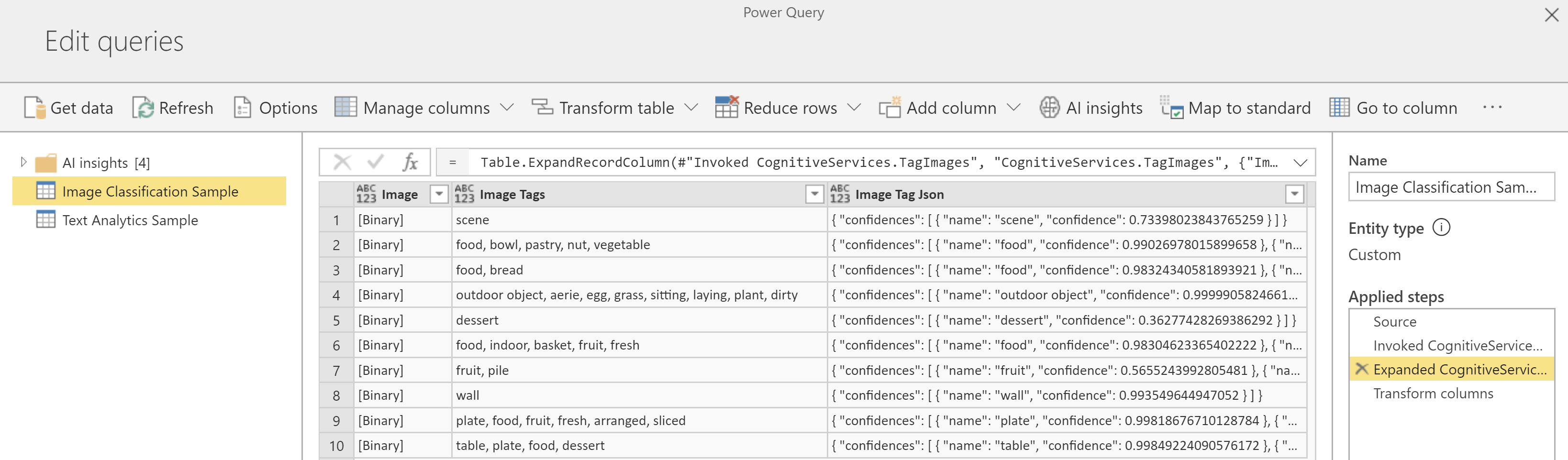 Power BI AI Insights - Image Results