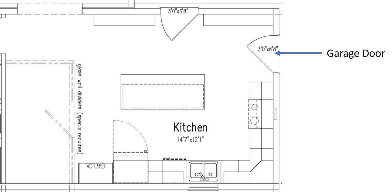 Kitchen layout with garage