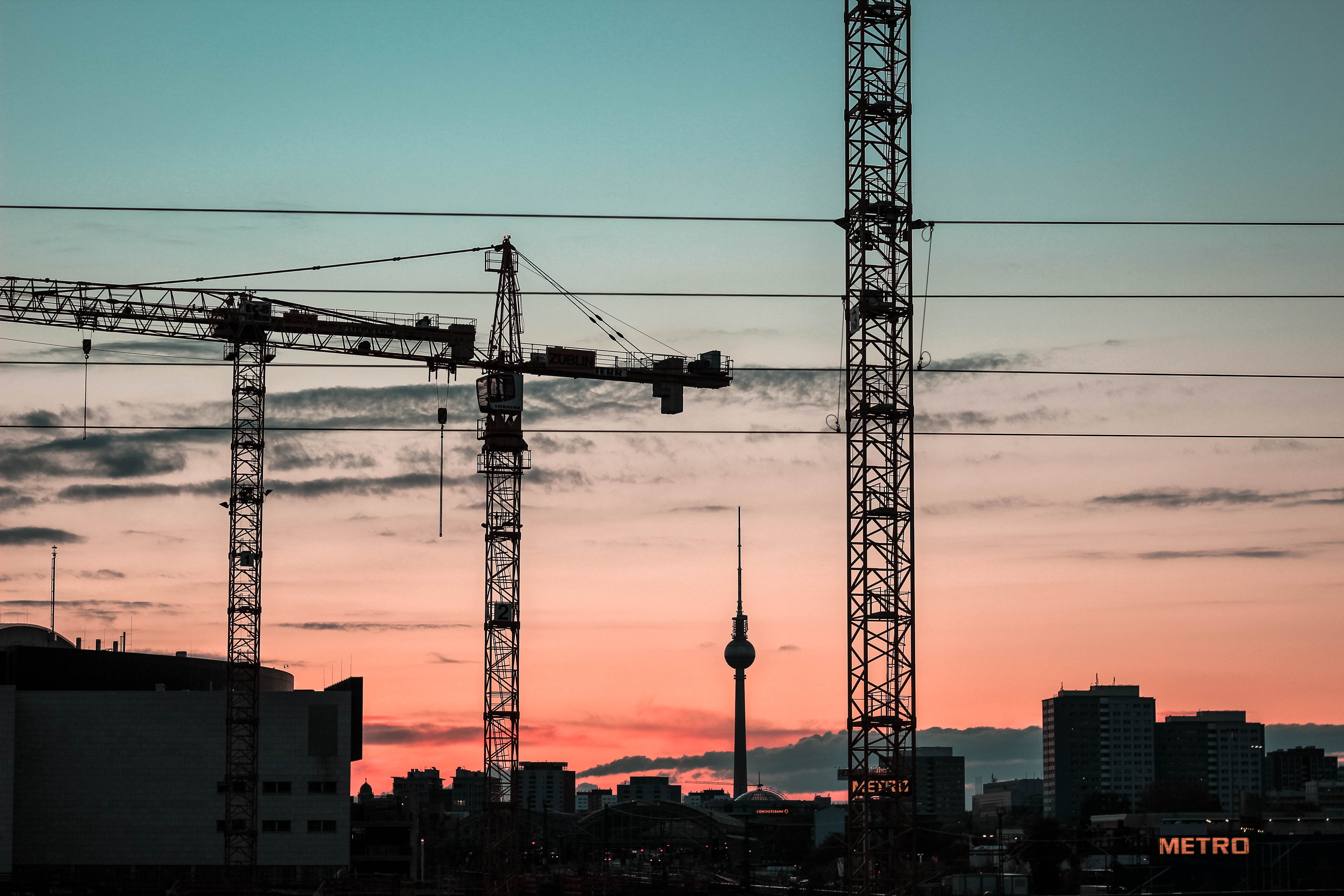 Sunset at construction site 
