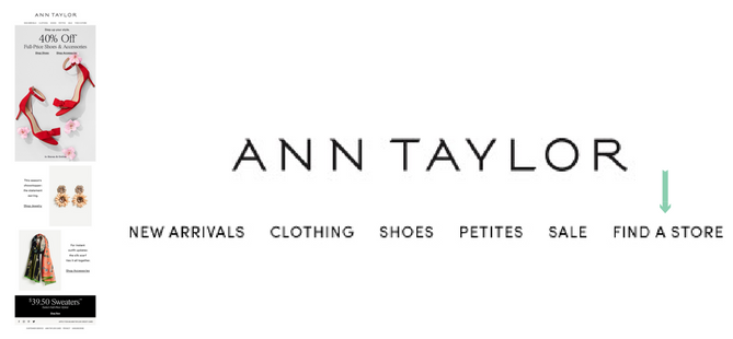 Ann Taylor email navigator bar store locator 