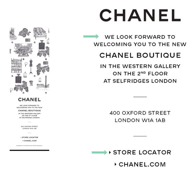 Chanel email marketing promoting new London boutique 