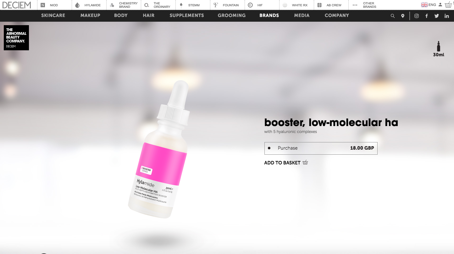 DECIEM ecommerce product page example 