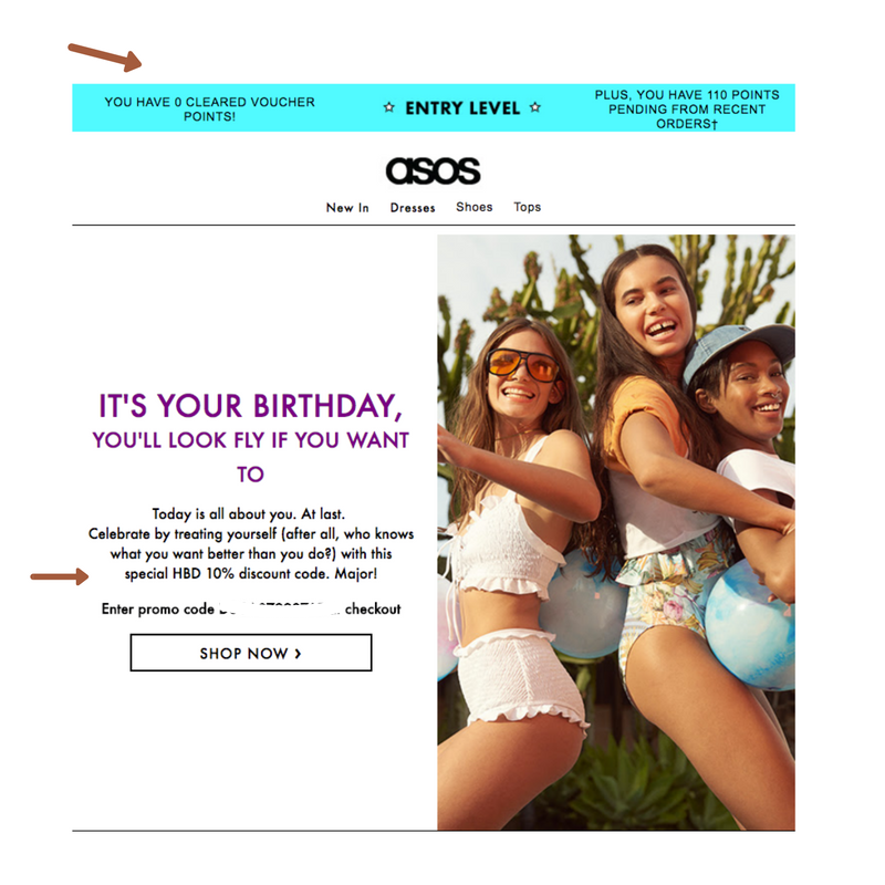 ASOS ecommerce birthday email example 