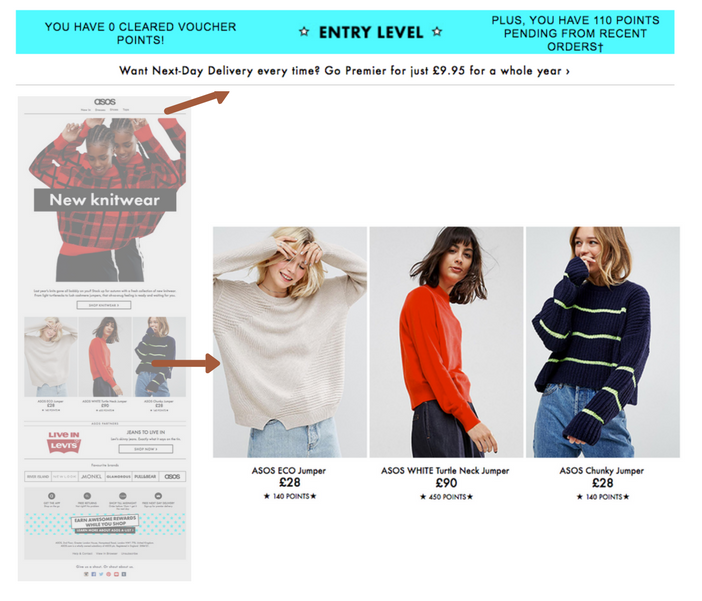 ASOS newsletter personalised content in ecommerce email marketing