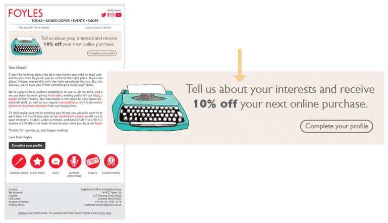 Foyles welcome email ecommerce marketing