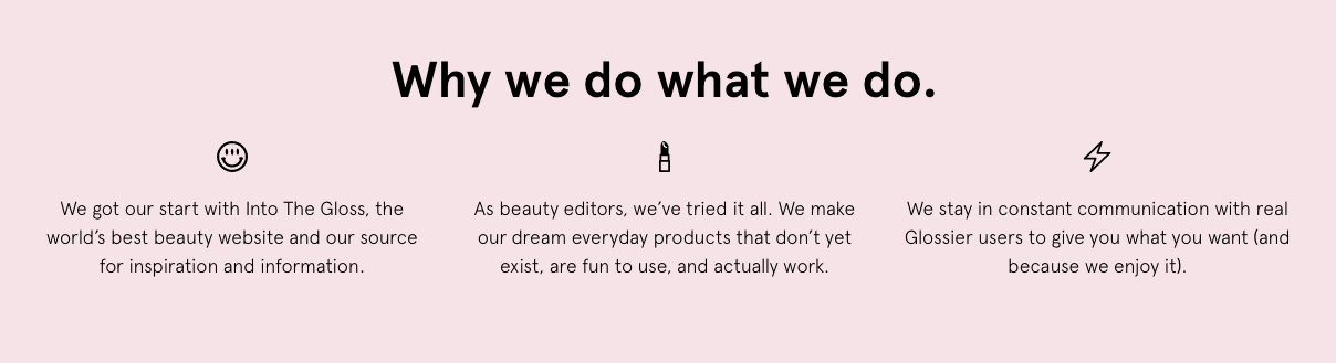 Ecommerce brand Glossier about setion
