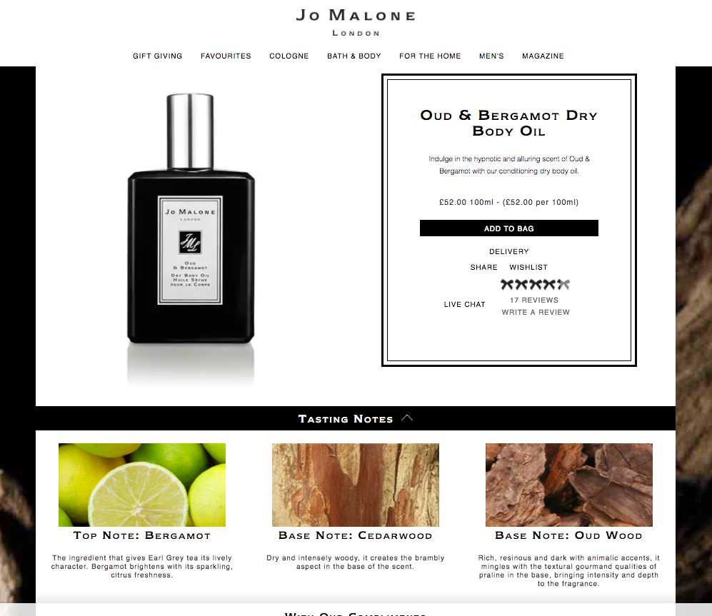 Jo Malone ecommerce product page