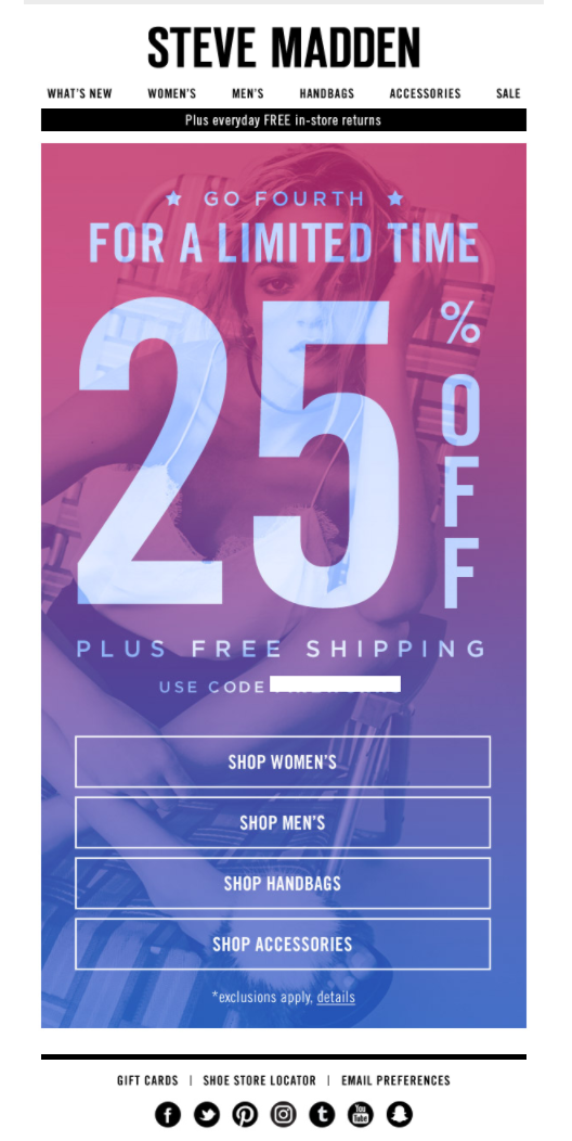 Steve Madden Fourth of july email