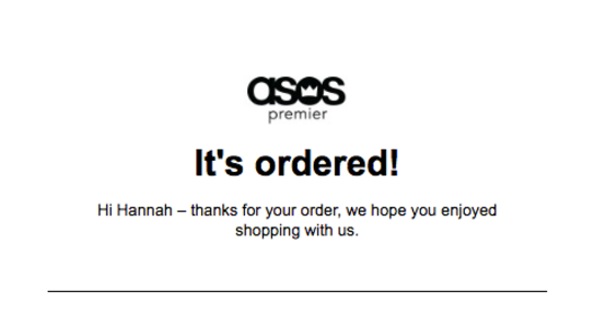 ASOS order confirmation email 