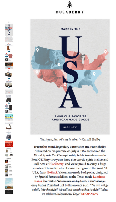 Huckberry retailer fourth july email 