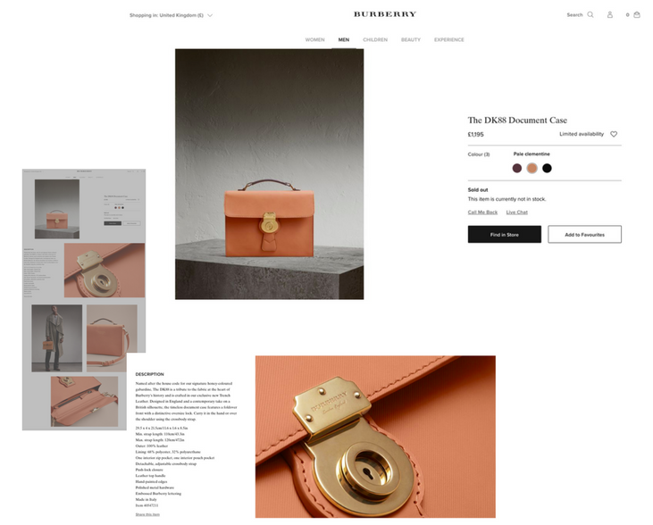 Burberry ecommerce product page