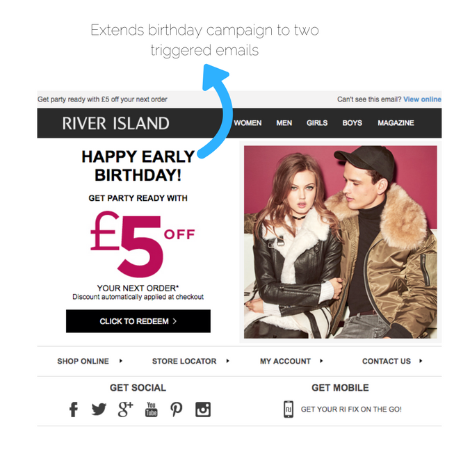 river island early birthday email 