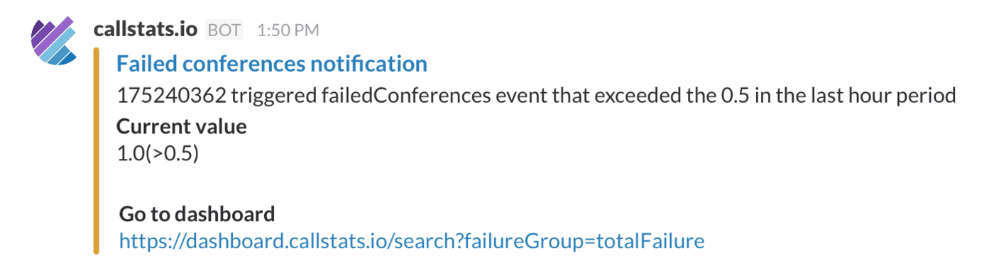 A failed conferences notification in Slack