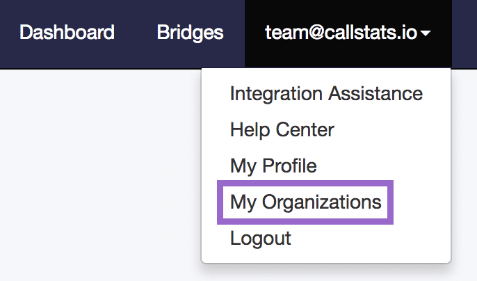 My organizations listed in the callstats.io dashboard