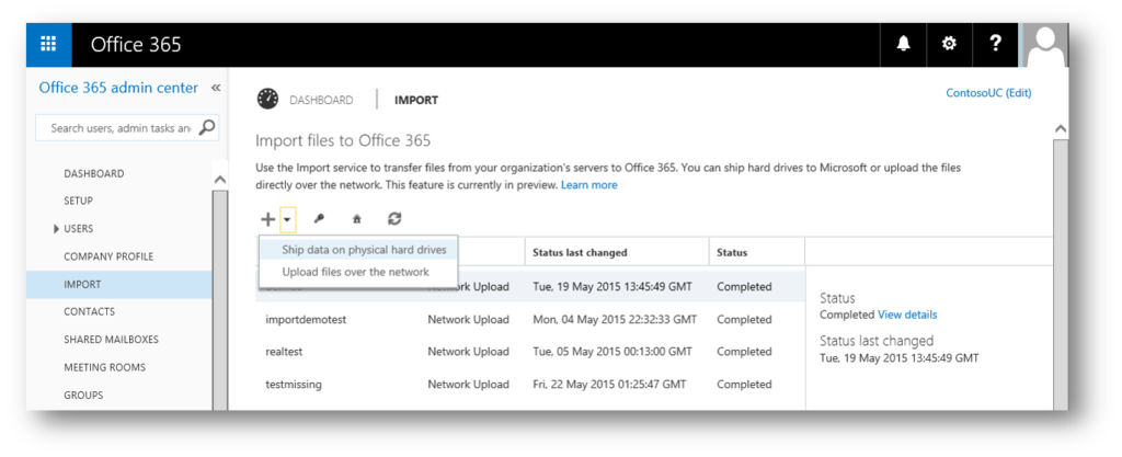 Office 365 import service