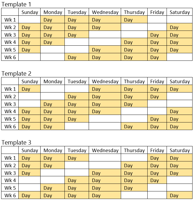 4 On 3 Off Schedule Template