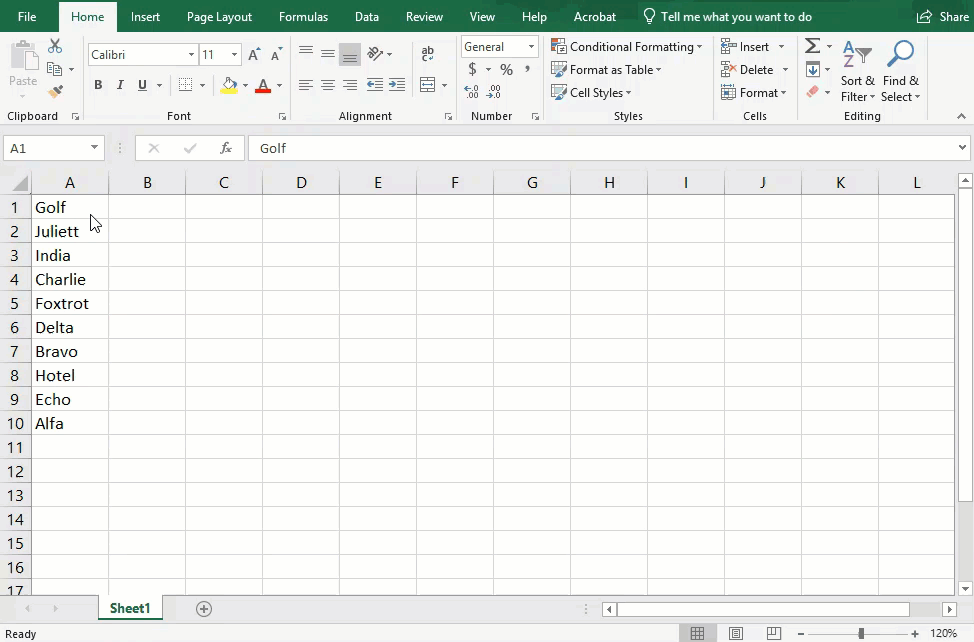 Alphabetical sorting in Excel