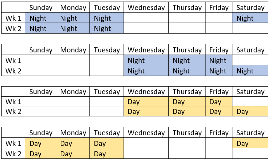 12 Hour Shift Schedule for 7 Days a Week