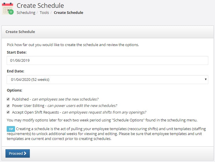 Create Schedule tool in PlanIt scheduling software.