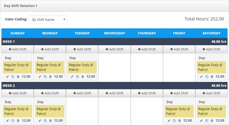 Day Shift Rotation 1 shown in PlanIt scheduling software.