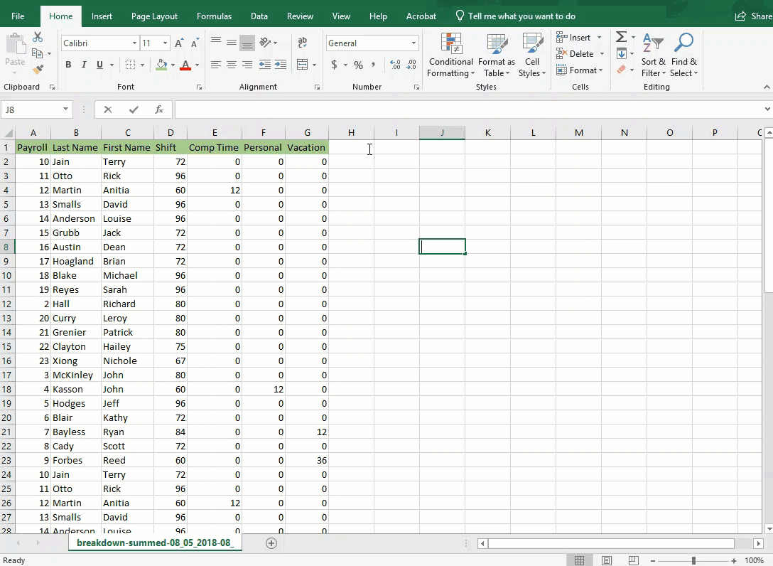 Freeze panes in Excel