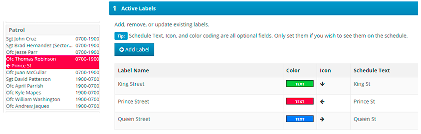 Label options in PlanIt Scheduling Software