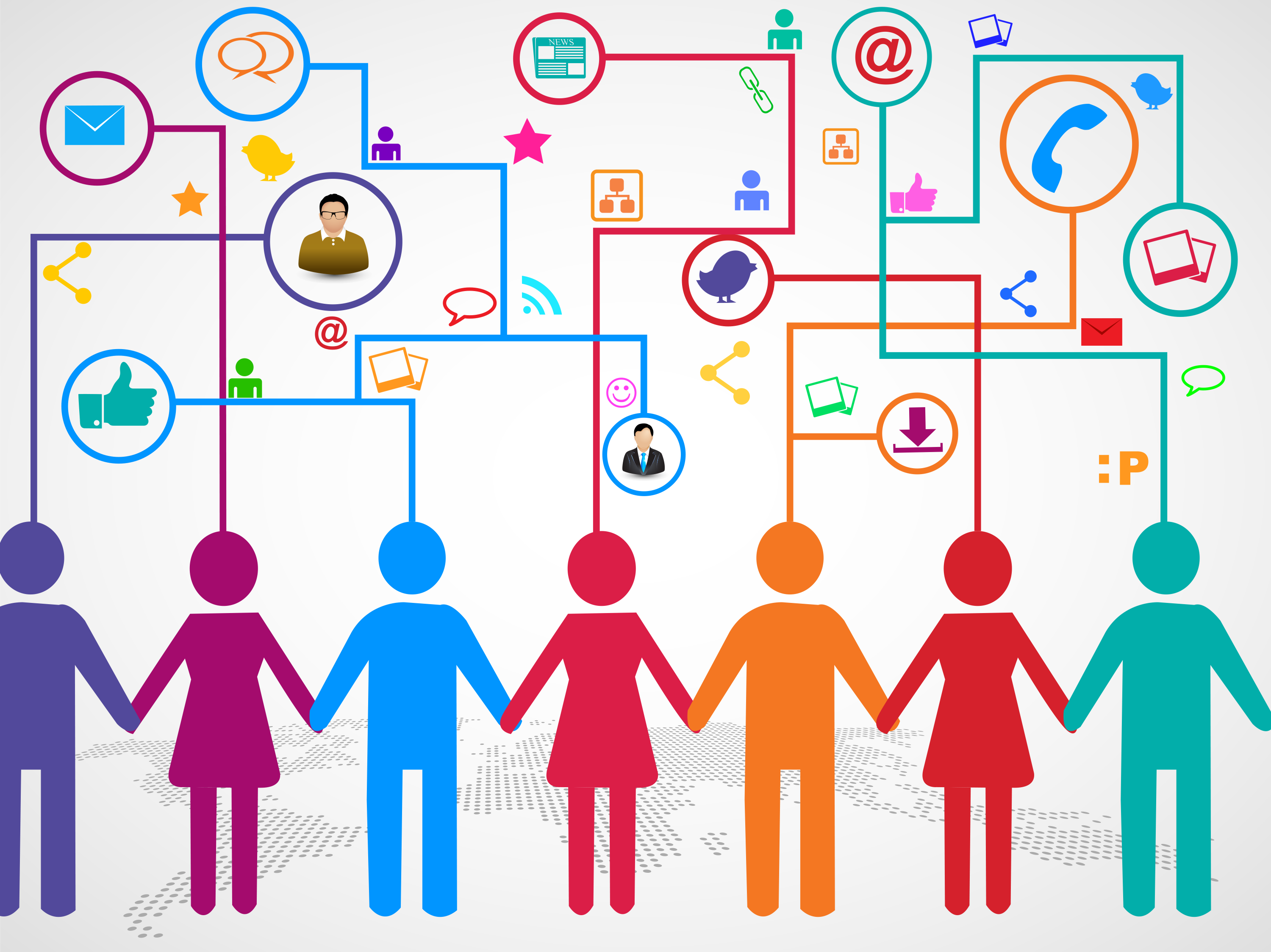 People connected by multiple forms of digital media and communication