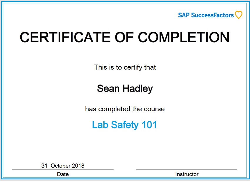 Course completion certificate (SuccessFactorsMyTalent)