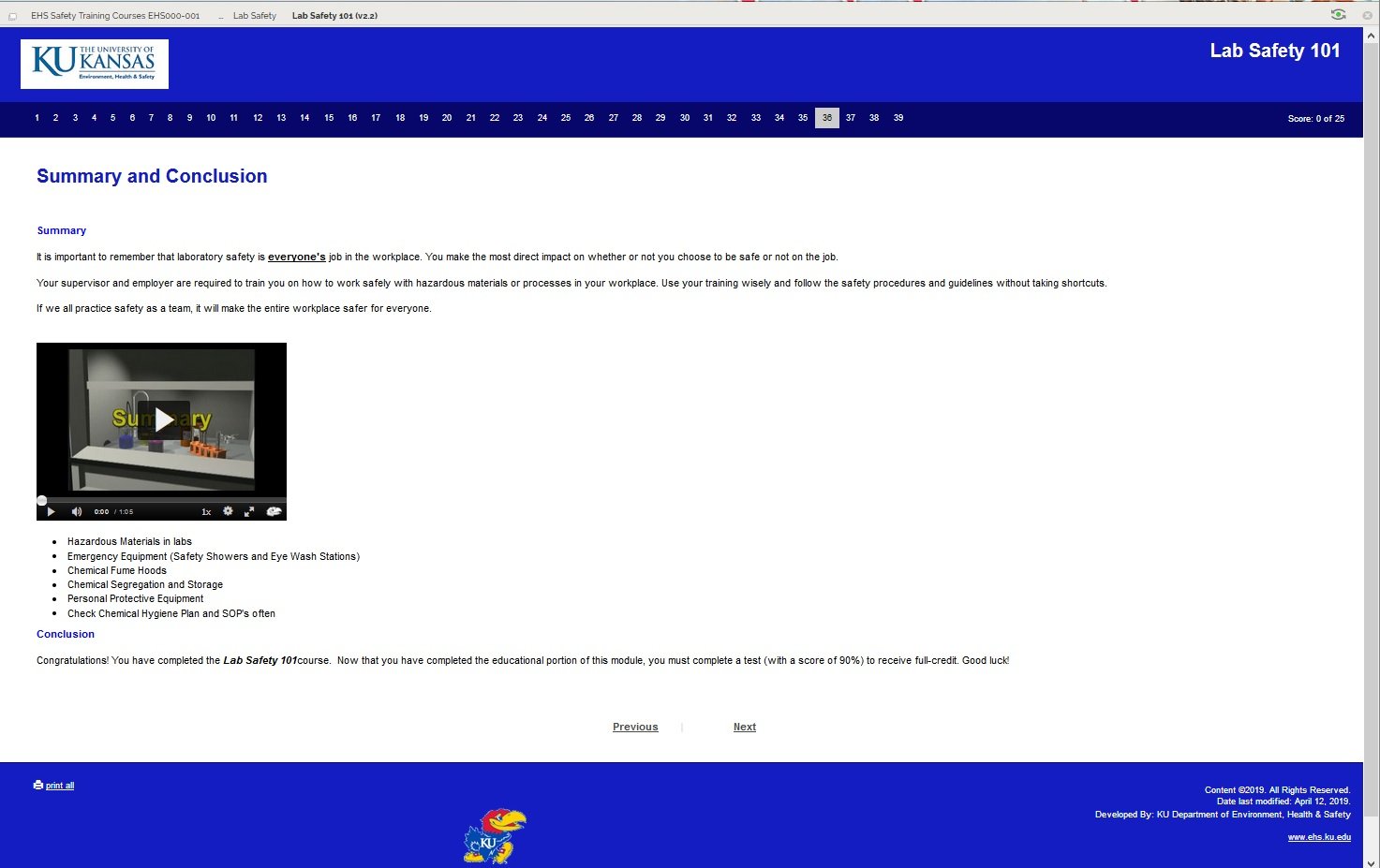 Lab Safety 101 Course Screenshot (video)