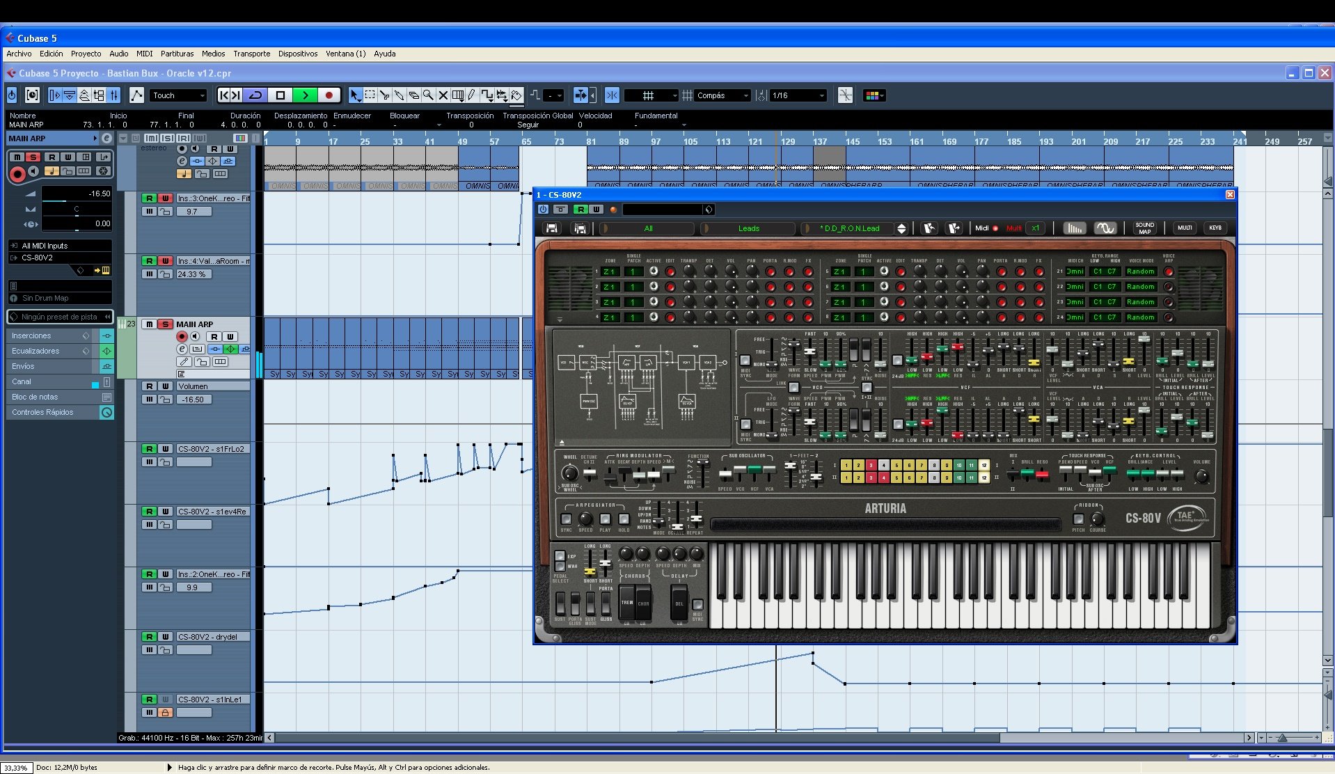 Oracle makes heavy use of Arturia's CS80V2 and automation in Cubase