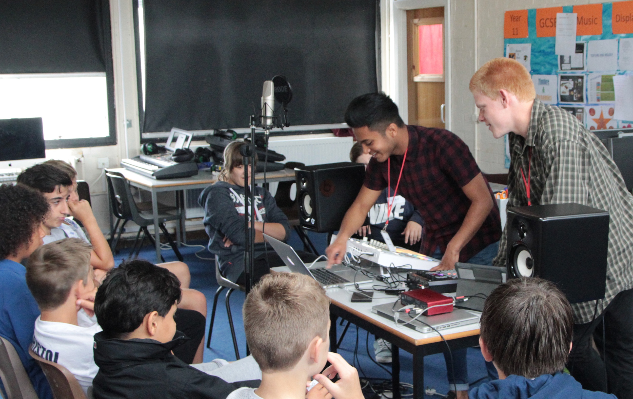 Ayush and Robbie in action with the pupils at Patchway Community College