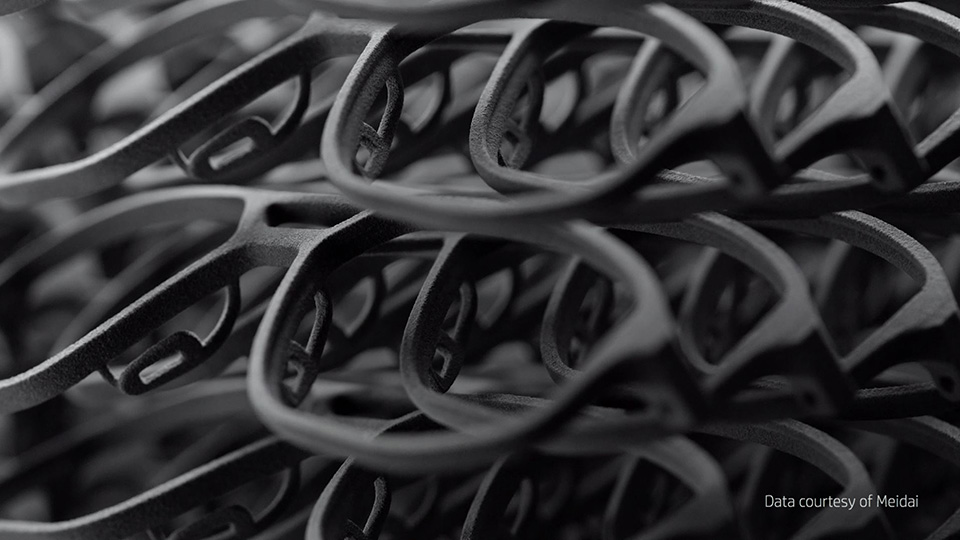 Bucket of eyewear printed with HP JF 5200 3D and HP 3D HR PA 12 - Data courtesy of Meidai