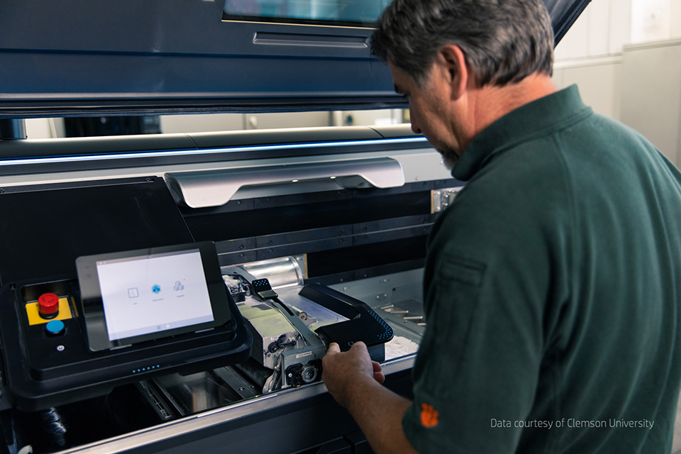HP Jet Fusion 580 Color 3D Printer in enviro with the lid open - Data courtesy of Clemson University (1)
