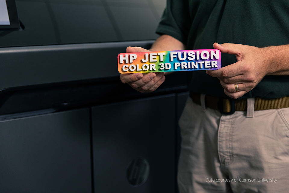 Rainbow colored part printed with the HP Jet Fusion 580 Color 3D Printer and HP 3D HR CB PA 12 in enviro - Data courtesy of Clemson University (1)