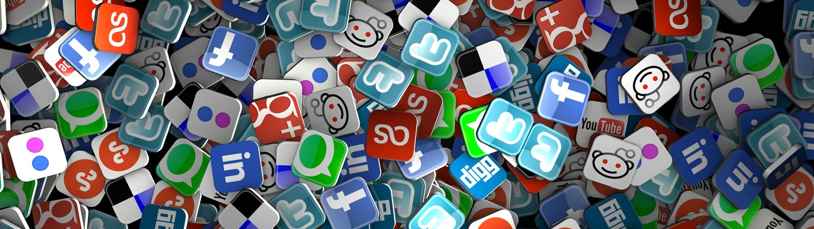 Hundreds of various social media logos in a pile.