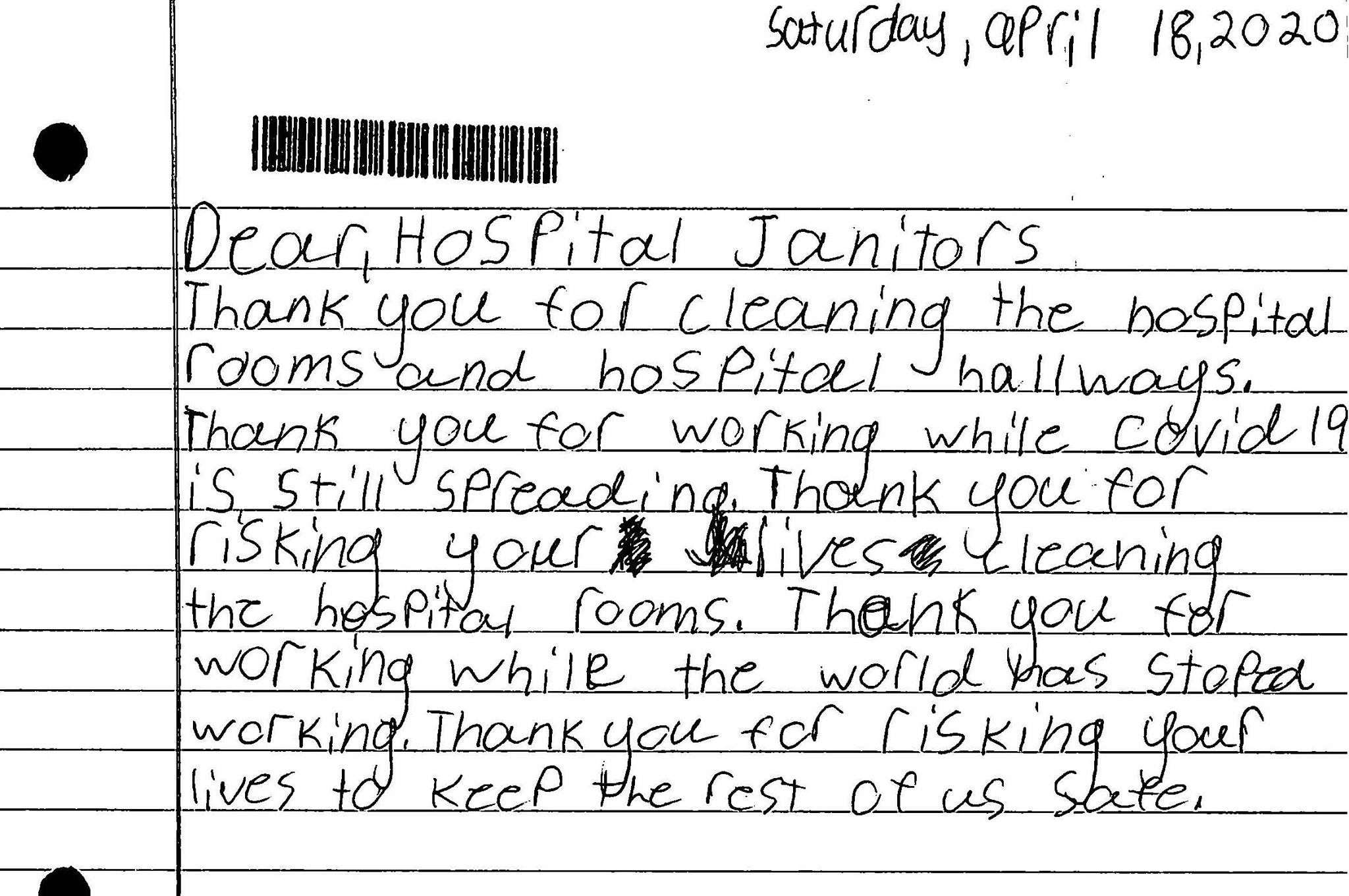 Hhs Evs Team Receives Thank You Letter From Local Boy