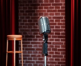 mic on a stage with a stool