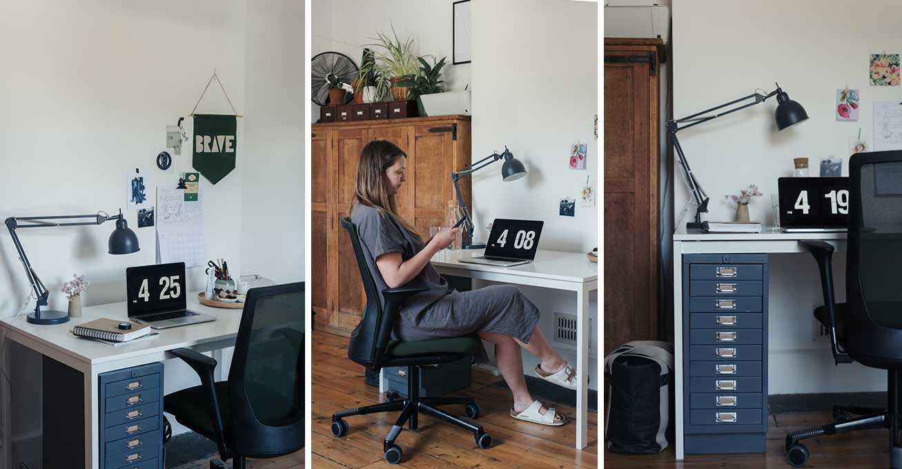 interior design idea for working from home featuring HÅG Futu chair in green mesh fabric perfect for home office